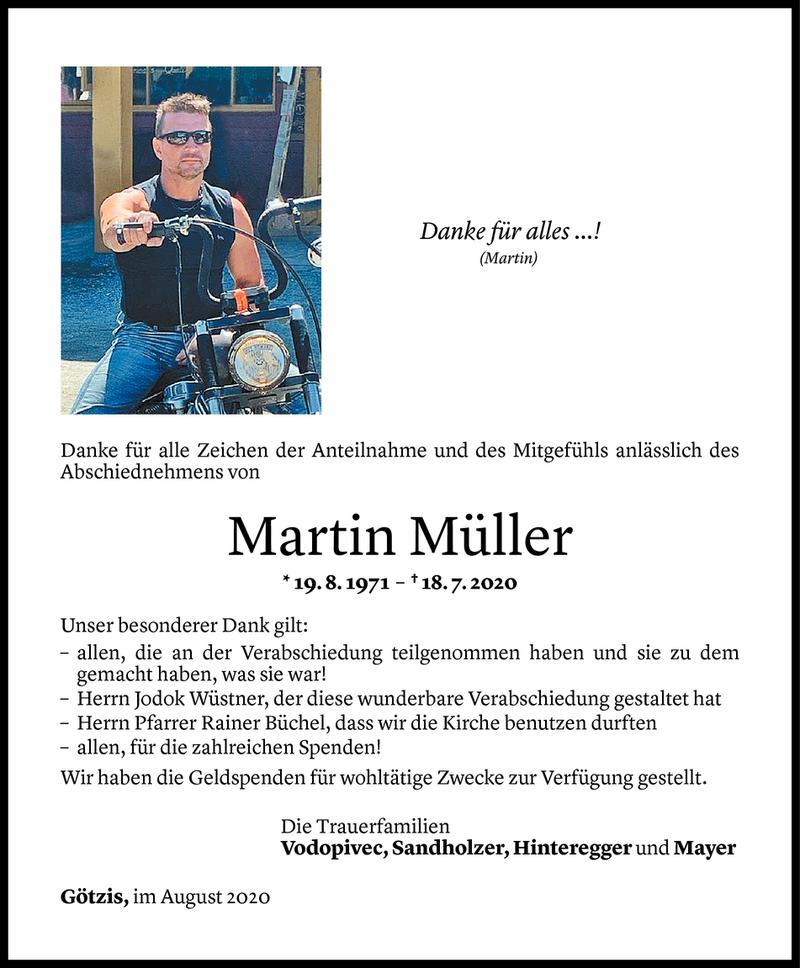  Todesanzeige für Martin Müller vom 22.08.2020 aus Vorarlberger Nachrichten