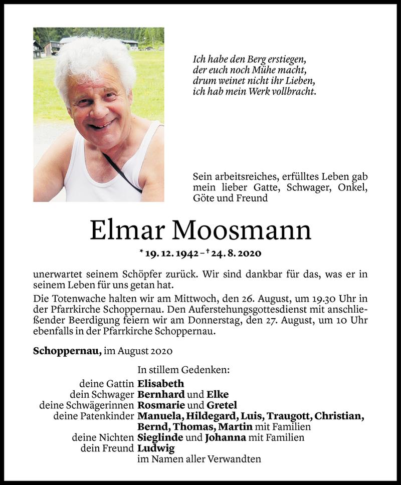  Todesanzeige für Elmar Moosmann vom 25.08.2020 aus Vorarlberger Nachrichten