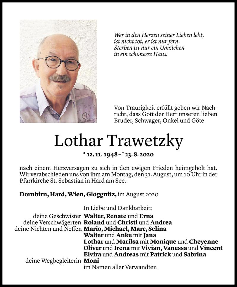  Todesanzeige für Lothar Trawetzky vom 27.08.2020 aus Vorarlberger Nachrichten