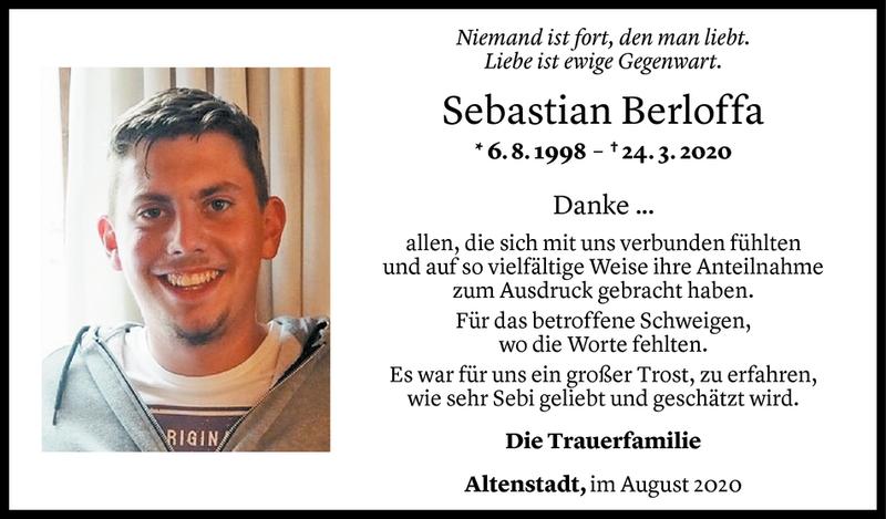  Todesanzeige für Sebastian Berloffa vom 29.08.2020 aus Vorarlberger Nachrichten