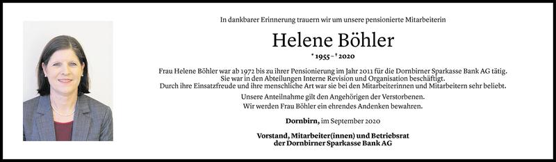  Todesanzeige für Helene Böhler vom 01.09.2020 aus Vorarlberger Nachrichten