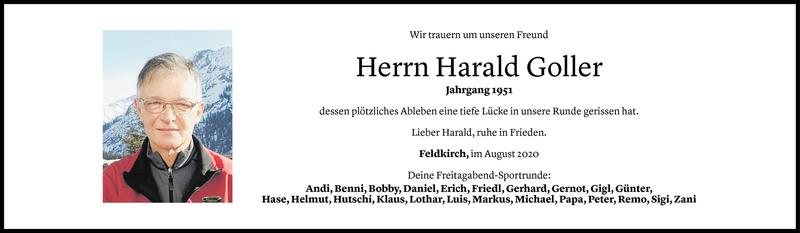  Todesanzeige für Harald Goller vom 01.09.2020 aus Vorarlberger Nachrichten