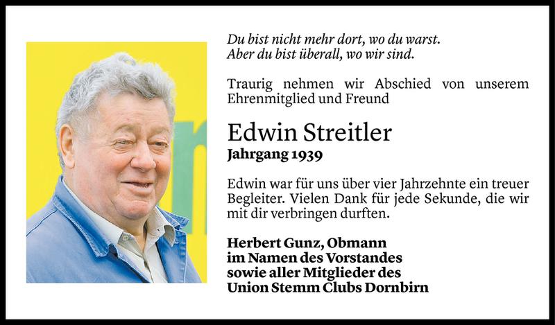  Todesanzeige für Edwin Streitler vom 03.09.2020 aus Vorarlberger Nachrichten