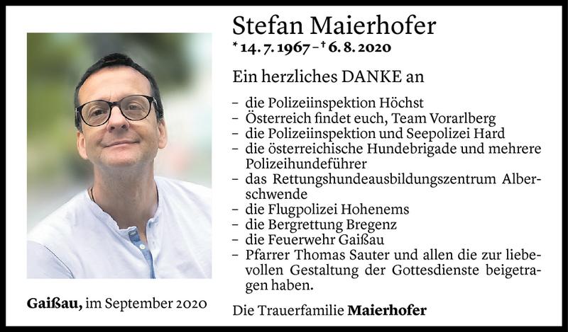  Todesanzeige für Stefan Maierhofer vom 04.09.2020 aus Vorarlberger Nachrichten