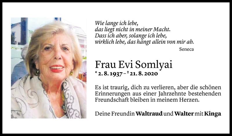  Todesanzeige für Evi Somlyai vom 05.09.2020 aus Vorarlberger Nachrichten