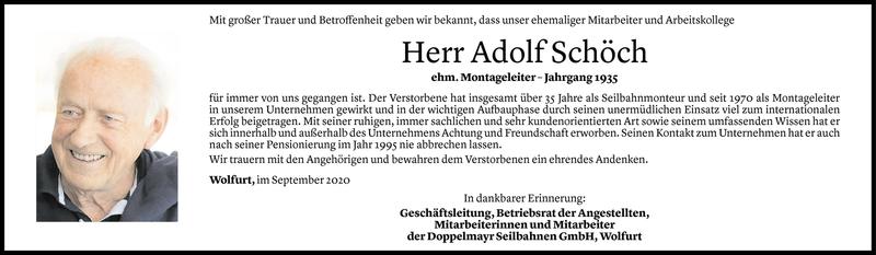  Todesanzeige für Adolf Schöch vom 05.09.2020 aus Vorarlberger Nachrichten