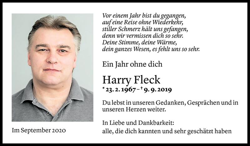  Todesanzeige für Harry Fleck vom 08.09.2020 aus Vorarlberger Nachrichten