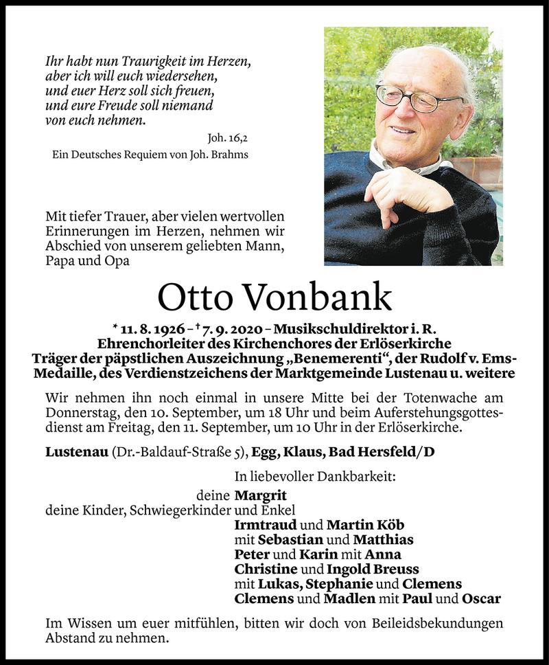  Todesanzeige für Otto Vonbank vom 08.09.2020 aus Vorarlberger Nachrichten