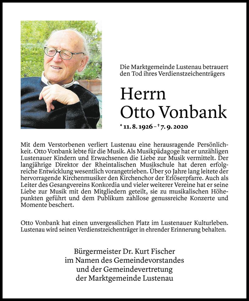  Todesanzeige für Otto Vonbank vom 08.09.2020 aus Vorarlberger Nachrichten