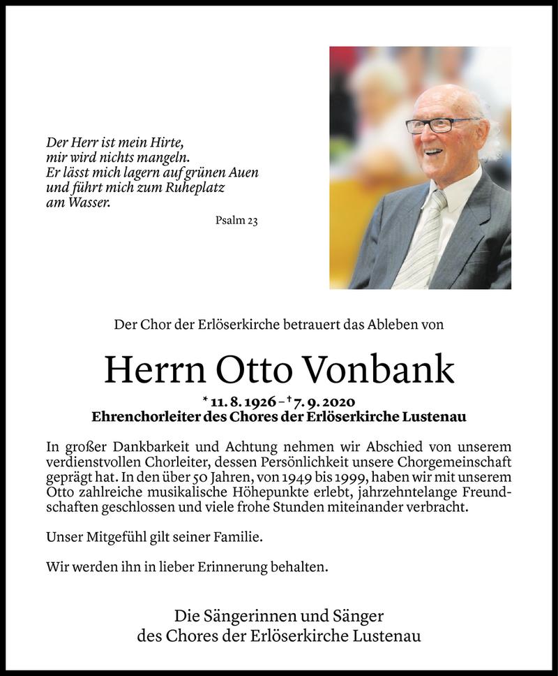  Todesanzeige für Otto Vonbank vom 09.09.2020 aus Vorarlberger Nachrichten