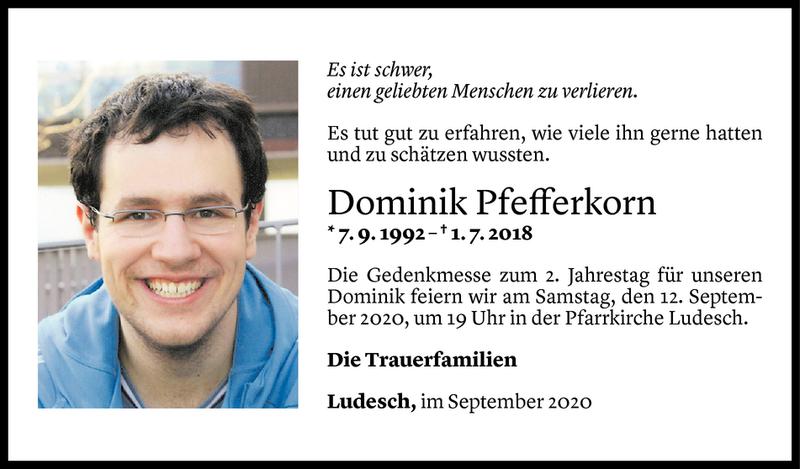  Todesanzeige für Dominik Pfefferkorn vom 10.09.2020 aus Vorarlberger Nachrichten
