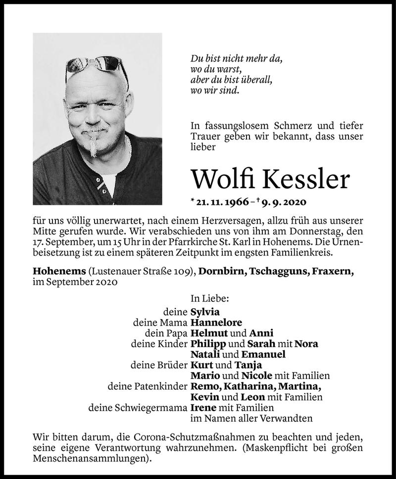  Todesanzeige für Wolfgang Kessler vom 12.09.2020 aus Vorarlberger Nachrichten