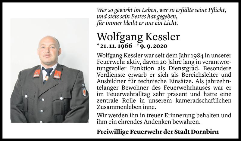  Todesanzeige für Wolfgang Kessler vom 12.09.2020 aus Vorarlberger Nachrichten