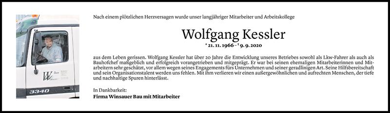  Todesanzeige für Wolfgang Kessler vom 12.09.2020 aus Vorarlberger Nachrichten