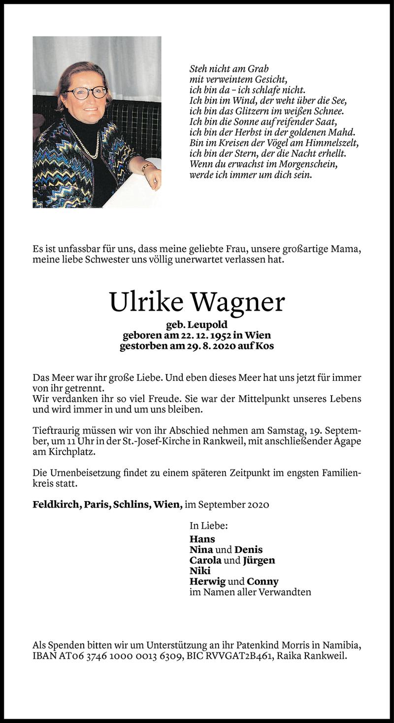  Todesanzeige für Ulrike Wagner vom 13.09.2020 aus Vorarlberger Nachrichten