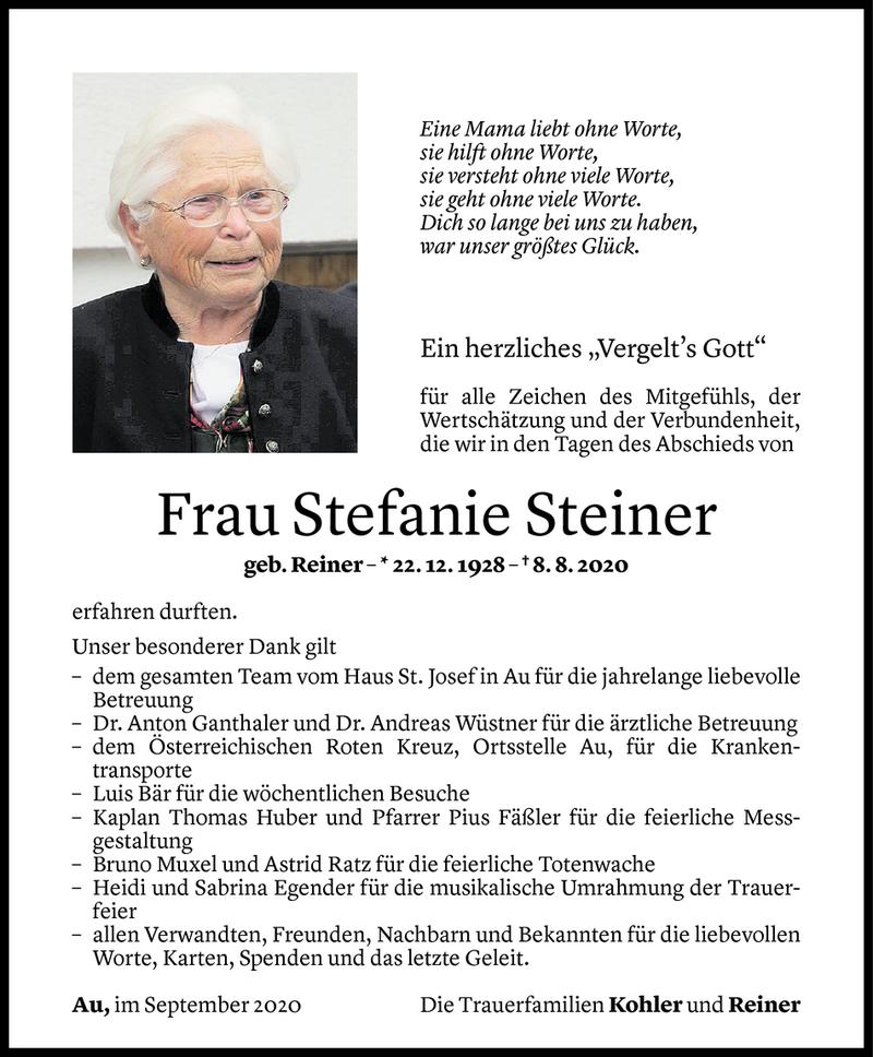 Todesanzeigen von Stefanie Steiner | Todesanzeigen Vorarlberger Nachrichten