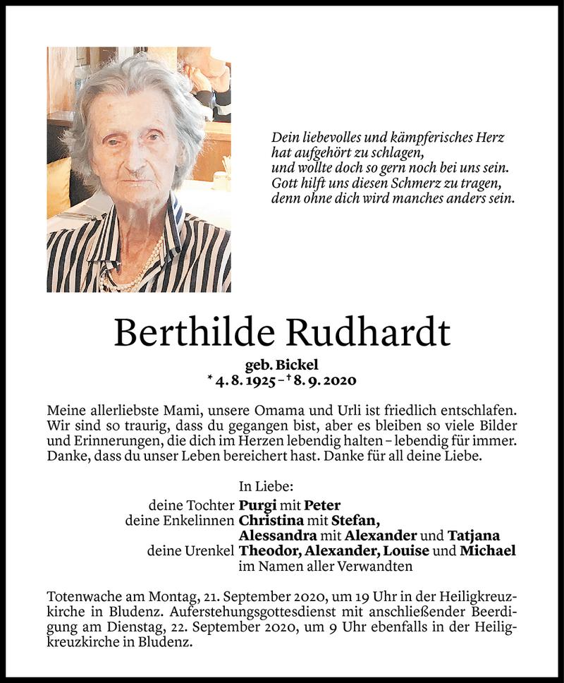  Todesanzeige für Berthilde Rudhardt vom 18.09.2020 aus Vorarlberger Nachrichten