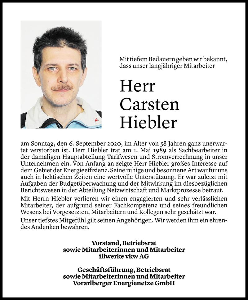  Todesanzeige für Carsten Hiebler vom 19.09.2020 aus Vorarlberger Nachrichten