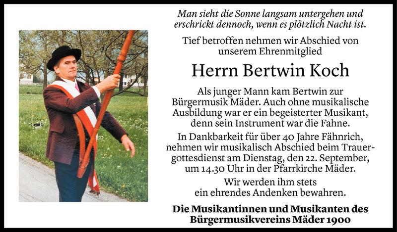  Todesanzeige für Bertwin Koch vom 19.09.2020 aus Vorarlberger Nachrichten