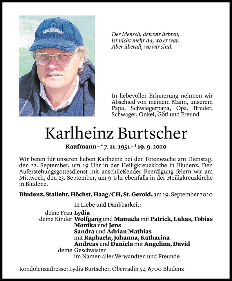  Todesanzeige für Karlheinz Burtscher vom 21.09.2020 aus Vorarlberger Nachrichten