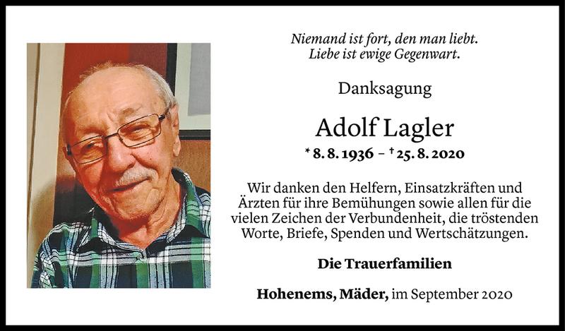  Todesanzeige für Adolf Lagler vom 24.09.2020 aus Vorarlberger Nachrichten