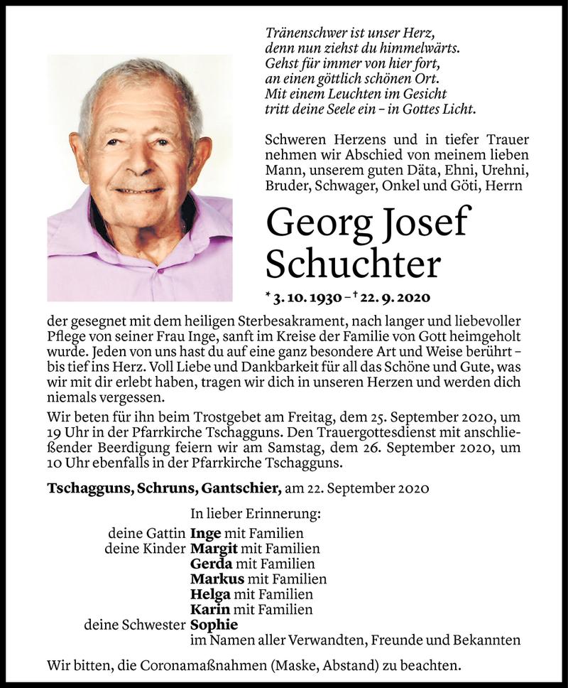  Todesanzeige für Georg Josef Schuchter vom 23.09.2020 aus Vorarlberger Nachrichten