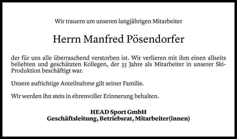  Todesanzeige für Manfred Pösendorfer vom 26.09.2020 aus Vorarlberger Nachrichten
