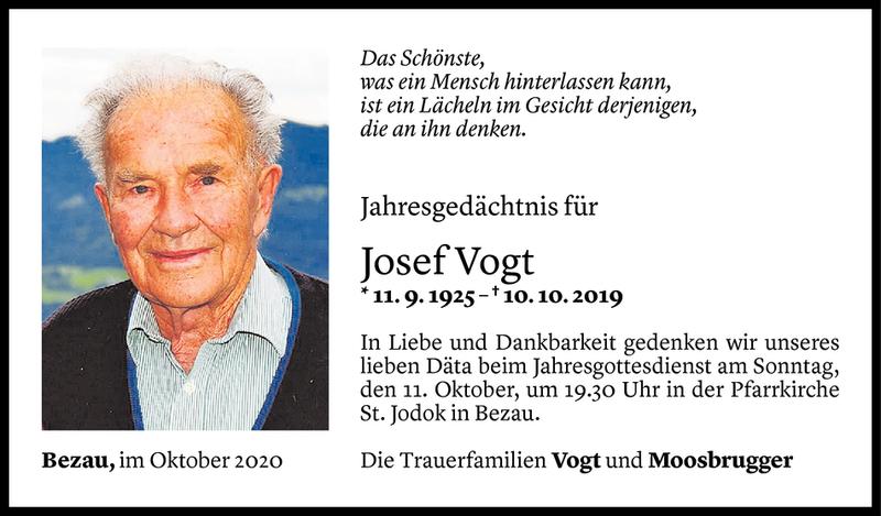  Todesanzeige für Josef Vogt vom 08.09.2020 aus Vorarlberger Nachrichten