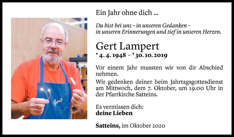  Todesanzeige für Gert Lampert vom 05.10.2020 aus Vorarlberger Nachrichten