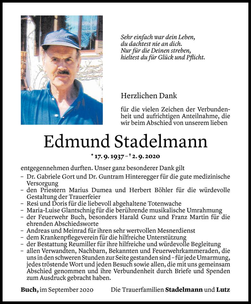  Todesanzeige für Edmund Stadelmann vom 29.09.2020 aus Vorarlberger Nachrichten