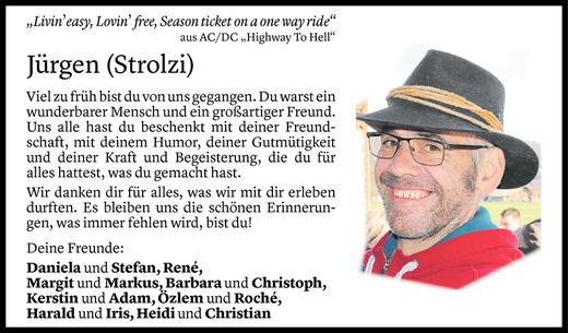 Todesanzeige von Jürgen Strolz von Vorarlberger Nachrichten