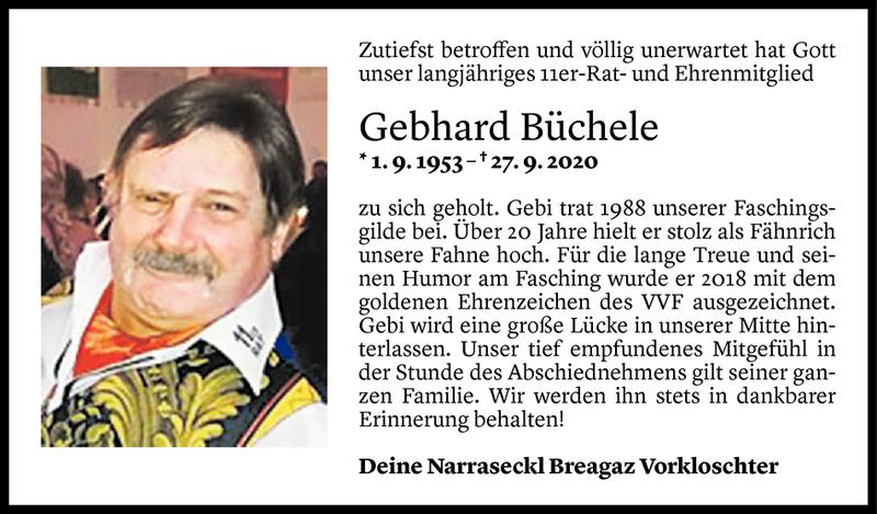  Todesanzeige für Gebhard Büchele vom 02.10.2020 aus Vorarlberger Nachrichten