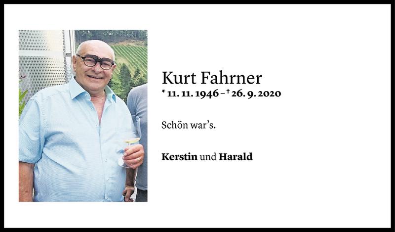  Todesanzeige für Kurt Fahrner vom 02.10.2020 aus Vorarlberger Nachrichten