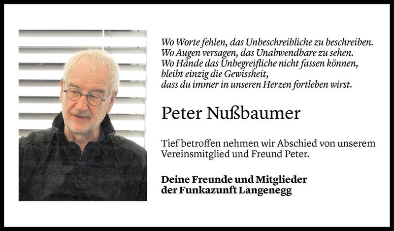  Todesanzeige für Peter Nußbaumer vom 08.10.2020 aus Vorarlberger Nachrichten