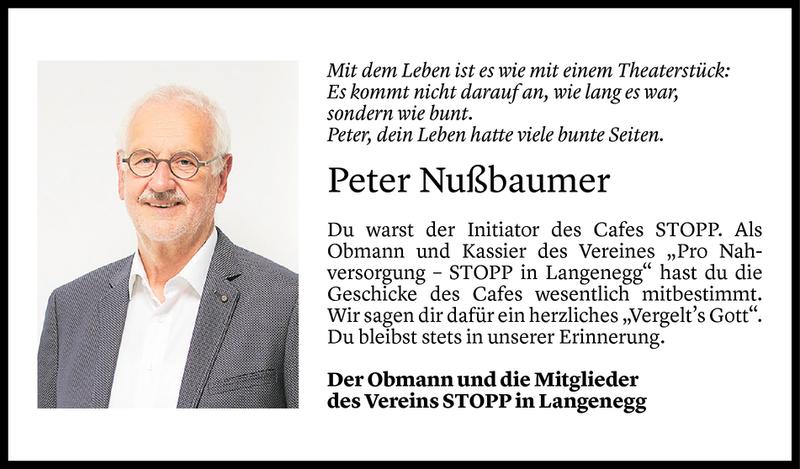  Todesanzeige für Peter Nußbaumer vom 08.10.2020 aus Vorarlberger Nachrichten