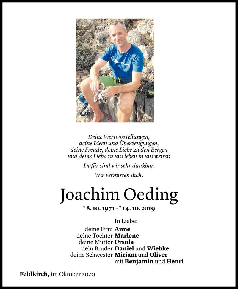  Todesanzeige für Joachim Oeding vom 13.10.2020 aus Vorarlberger Nachrichten