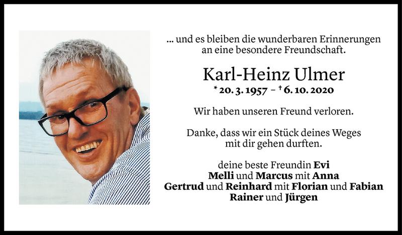  Todesanzeige für Karl-Heinz Ulmer vom 14.10.2020 aus Vorarlberger Nachrichten