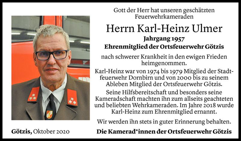  Todesanzeige für Karl-Heinz Ulmer vom 14.10.2020 aus Vorarlberger Nachrichten