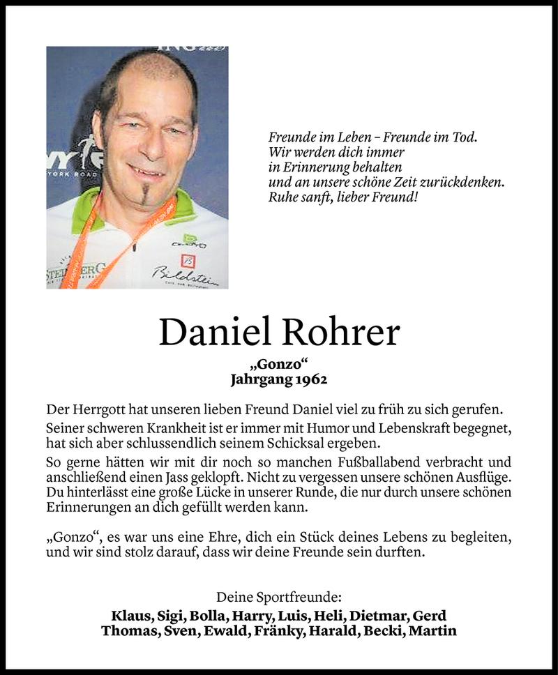  Todesanzeige für Daniel Rohrer vom 13.10.2020 aus Vorarlberger Nachrichten