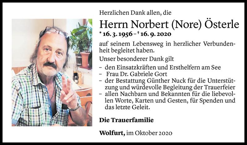  Todesanzeige für Norbert Österle vom 15.10.2020 aus Vorarlberger Nachrichten