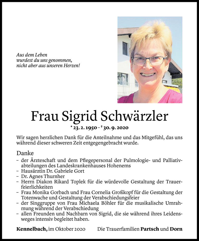 Todesanzeigen von Sigrid Schwärzler | Todesanzeigen Vorarlberger ...
