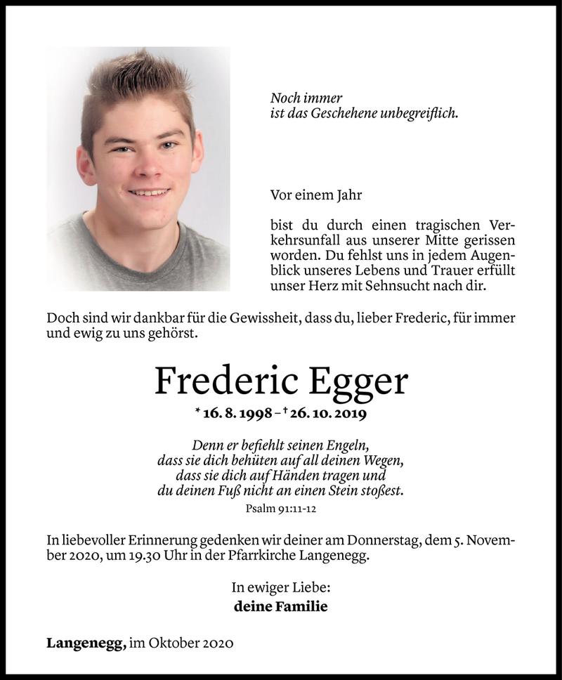  Todesanzeige für Frederic Egger vom 23.10.2020 aus Vorarlberger Nachrichten