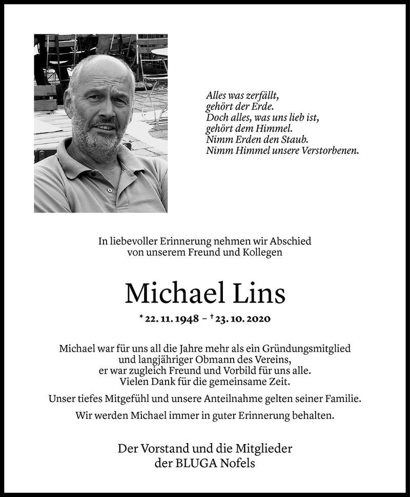  Todesanzeige für Michael Lins vom 29.10.2020 aus Vorarlberger Nachrichten