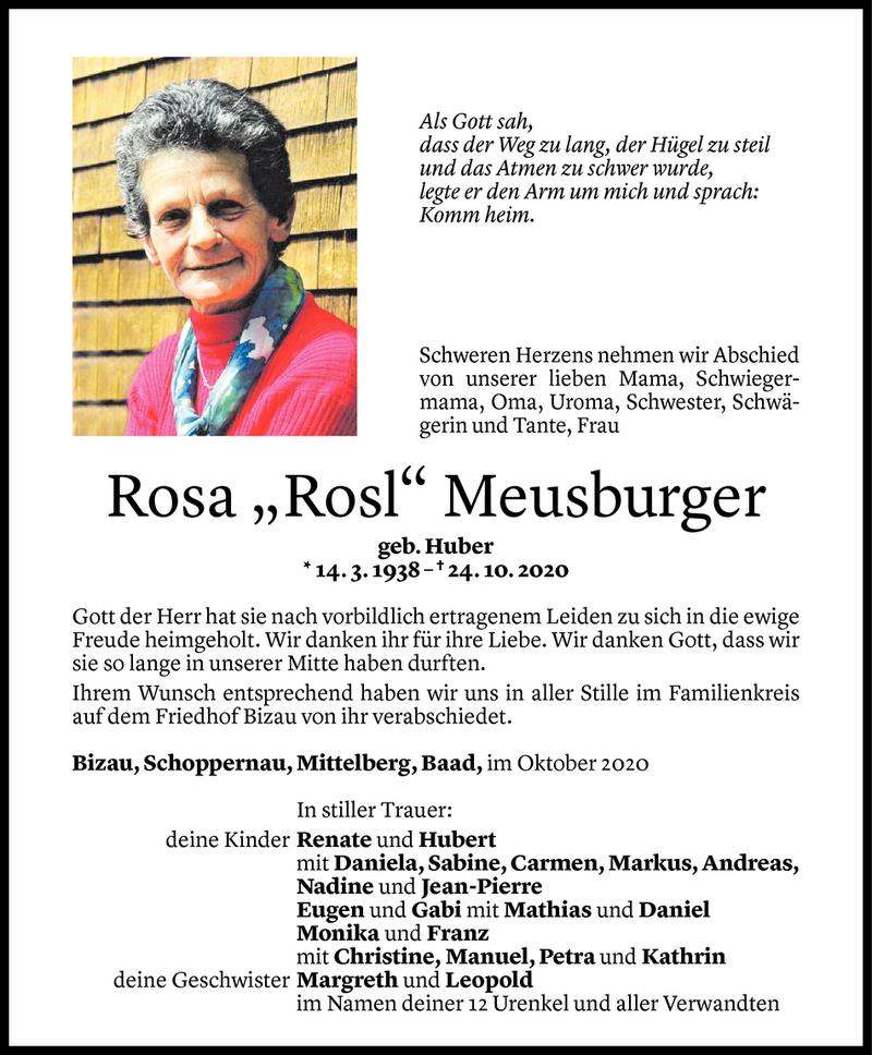  Todesanzeige für Rosa Meusburger vom 29.10.2020 aus Vorarlberger Nachrichten