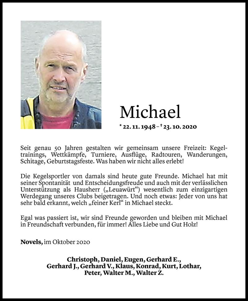  Todesanzeige für Michael Lins vom 29.10.2020 aus Vorarlberger Nachrichten