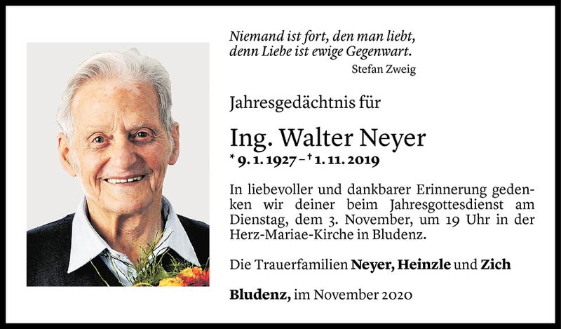  Todesanzeige für Walter Neyer vom 02.11.2020 aus Vorarlberger Nachrichten