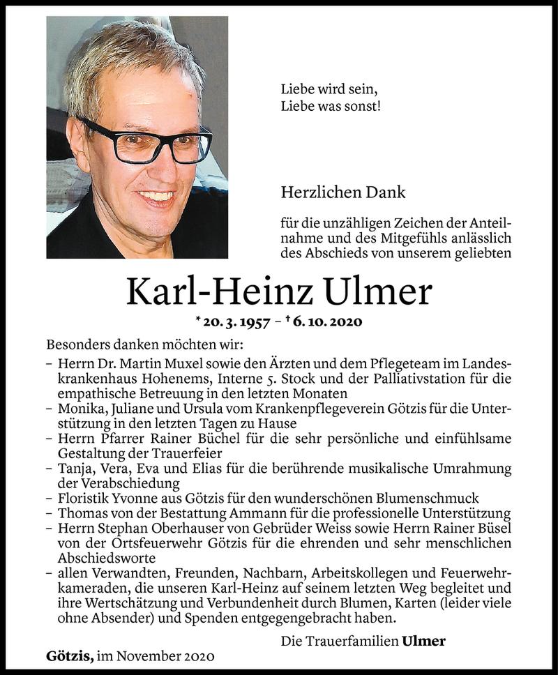  Todesanzeige für Karl-Heinz Ulmer vom 04.11.2020 aus Vorarlberger Nachrichten