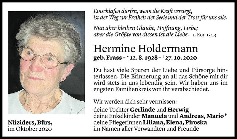  Todesanzeige für Hermine Holdermann vom 03.11.2020 aus Vorarlberger Nachrichten