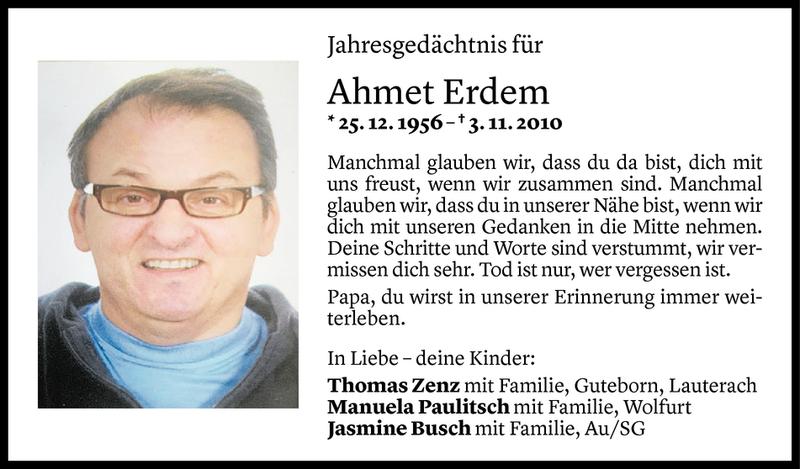  Todesanzeige für Ahmet Erdem vom 02.11.2020 aus Vorarlberger Nachrichten