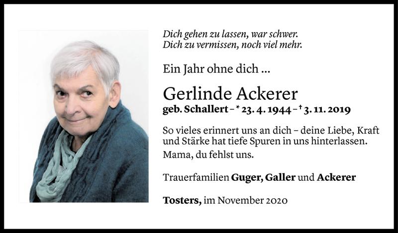  Todesanzeige für Gerlinde Ackerer vom 02.11.2020 aus Vorarlberger Nachrichten